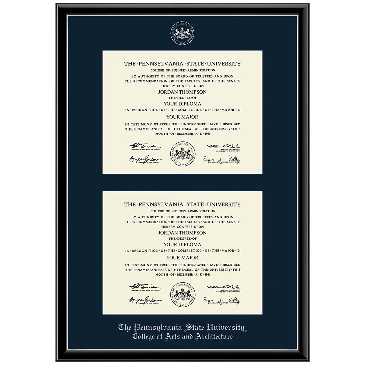 #102 College of Arts and Architecture double diploma frame Onexa Silver (Black)